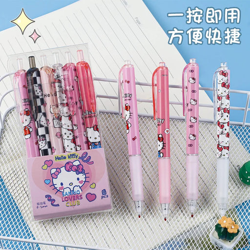 6Pcs Sanrio Gel Pen Hello Kitty Cartoon Kuromi ST Quick Drying Black 0.5mm Press The Ballpoint Pen Learning Stationery Gifts