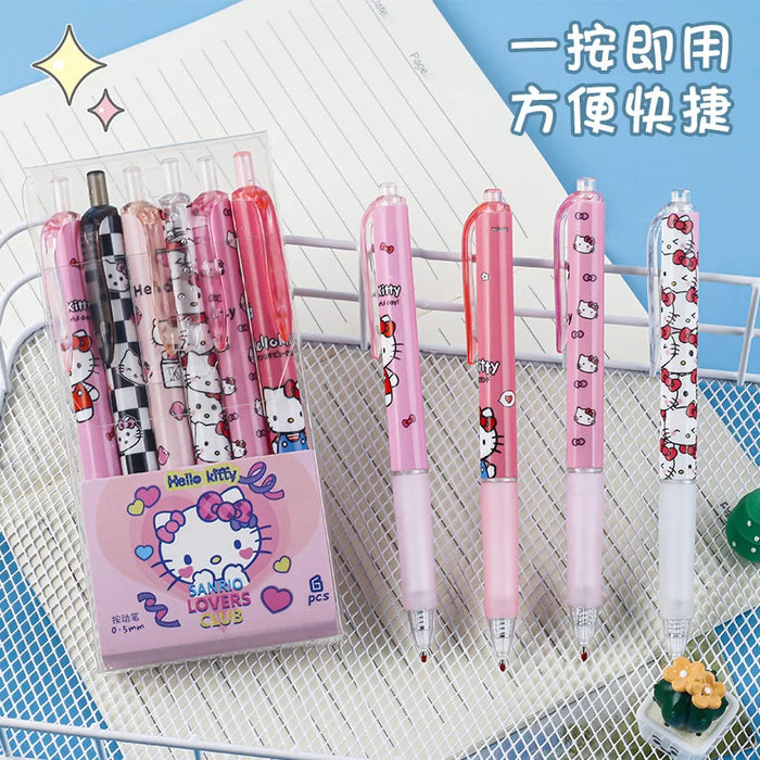 6Pcs Sanrio Gel Pen Hello Kitty Cartoon Kuromi ST Quick Drying Black 0.5mm Press The Ballpoint Pen Learning Stationery Gifts