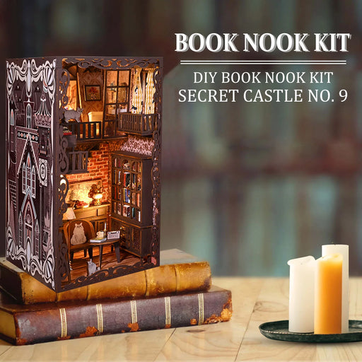 DIY Book Nook Kit with LED Lights 3D Wooden Puzzle Book House Building Kit Table Frame Decoration Doll House Diorama Ornaments