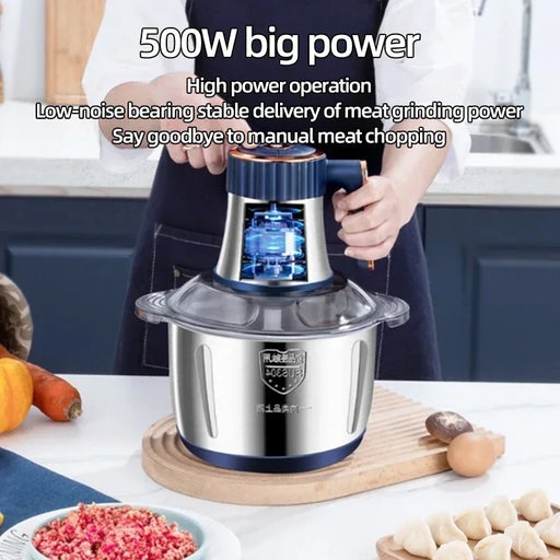 5L Household Kitchen Meat Grinder Stainless Steel Blade Powerful Vegetable Fruit Crusher Mince Garlic Electric Cooking Machine