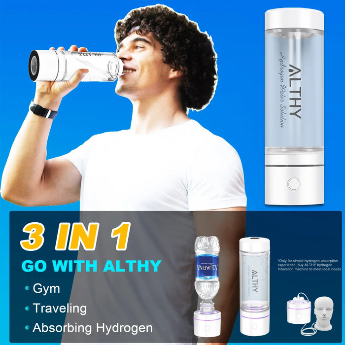 ALTHY Hydrogen Rich Water Generator Bottle DuPont SPE&PEM Dual Chamber Technology + H2 Inhalation Device