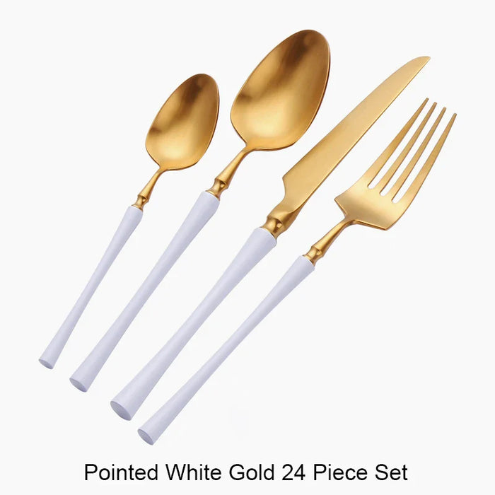 24 Pcs Mirror Matte Stainless Steel Black Gold Silver Cutlery Dinnerware Tableware Knife Spoon Fork Flatware Set Dishwasher Safe