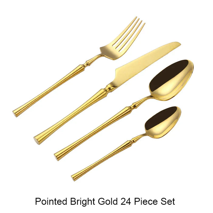 24 Pcs Mirror Matte Stainless Steel Black Gold Silver Cutlery Dinnerware Tableware Knife Spoon Fork Flatware Set Dishwasher Safe