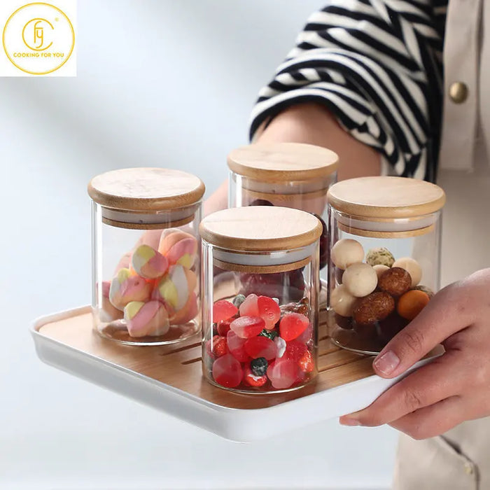 Family 10pcs 230ml Glass Round Food Storage Tank with Lid Kitchen Coffee Beans Tea Grains Canister Home Nut Tea Leaf Storage Jar