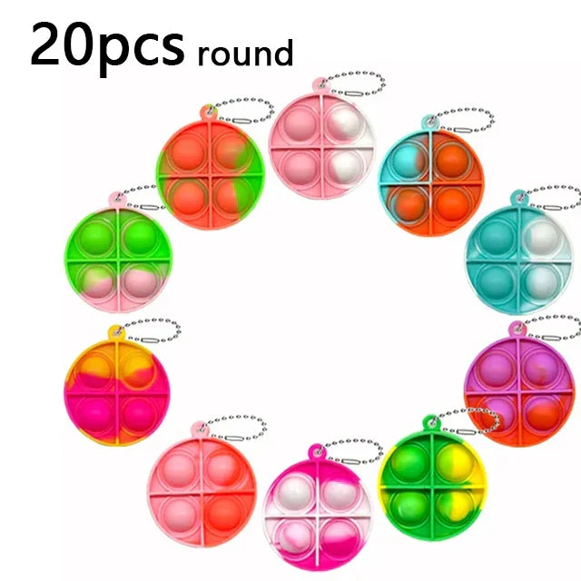 20Pcs Mini Pop Keychain Toddler Sensory Fidget Toys Bulk for Classroom Prizes Kids Birthday Party Favors Goodie Bag Stuffers