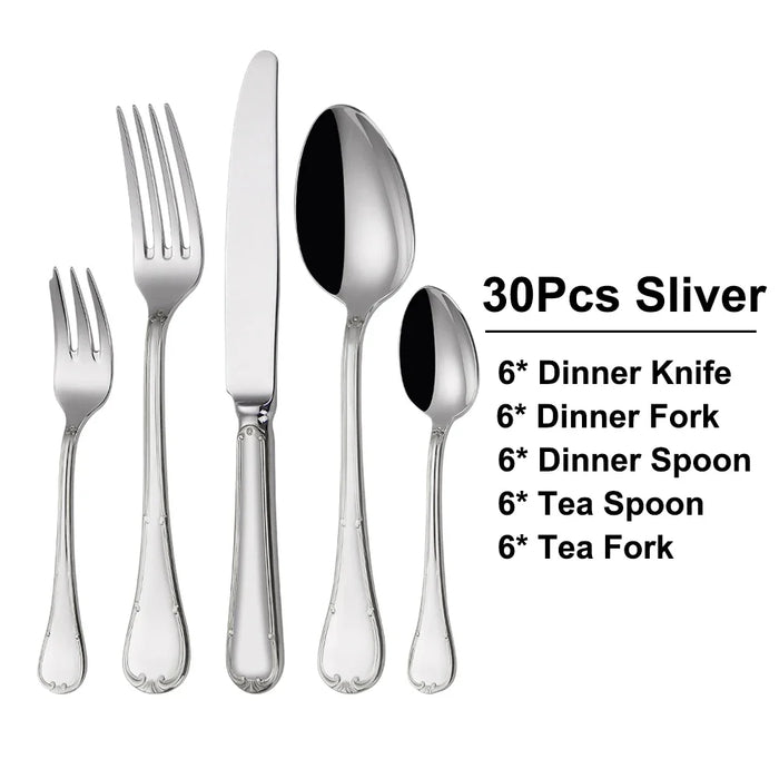 24/30 Pieces Gold Cutlery Set Complete Stainless Steel Tableaware Mirror Dinner Set Sliveware Knife Fork Spoon Kitchen Untensils