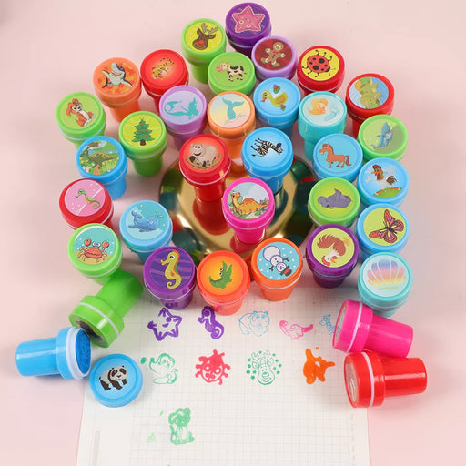 30Pcs Cute Mixed Animal Dinosaur Self-ink Stamps Toy Kids Birthday Party Favors Christmas Easter Party Goodie Bag Pinata Fillers