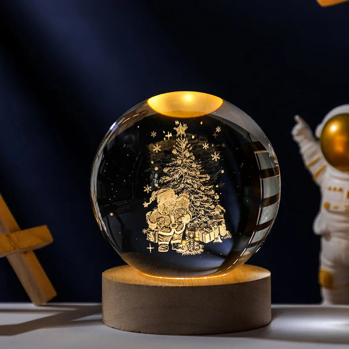 Christmas Crystal Ball Decoration 2023 Astronomy Solar System Planets Moon Astronaut LED Balls Home Snow Glass Globe Decorations