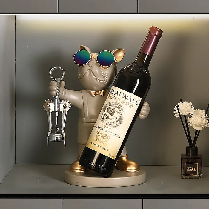 ERMAKOVA French Bulldog Wine Rack Decoration Wine Holder Dog Butler Bottle Seat Design Statue Table Resin Decoration Sculpture