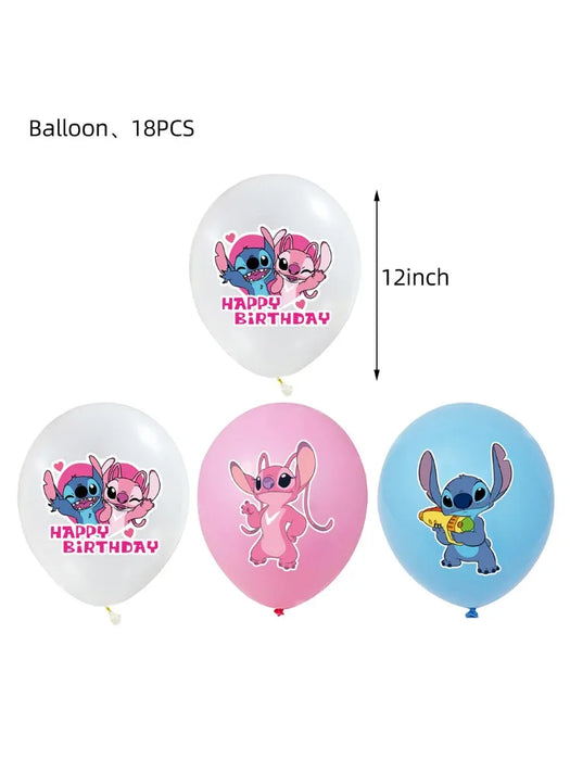 Disney Pink Interstellar Stitch Angel Birthday Party Decoration Flag Pulling Balloon Cake Flag Insertion Spiral Set Supplies