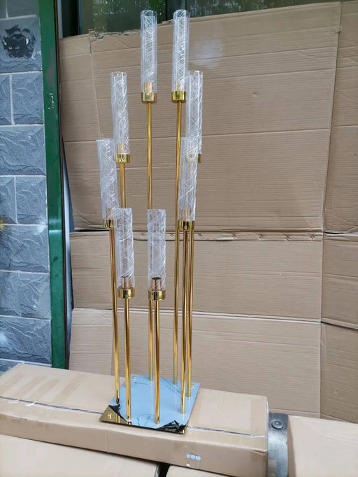 8heads gold acrylic candle holder pillar candles metal stand for wedding stage decoration walkway