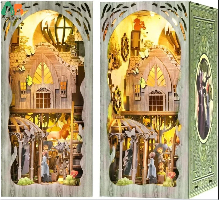 DIY Book Nook Kit, 3D Wooden Puzzle DIY Miniature House Kit for Bookshelf Insert Decoration, Magic Book House Stand Bookshelf