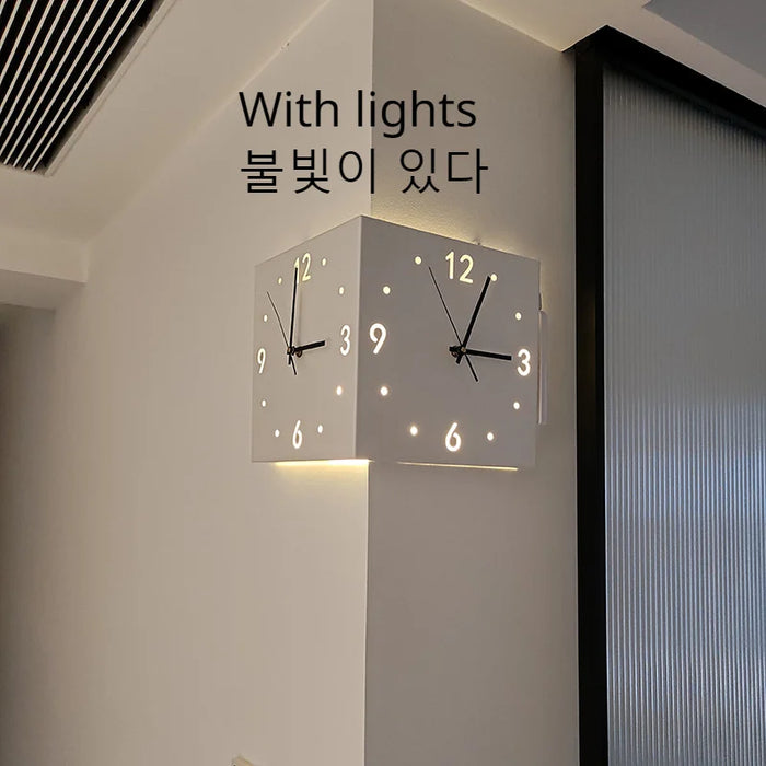 Creative Light Sensor Corner Wall Clock Square Simple Double Sided Wall Clock with Arabic Numeral Scale Analog Silent Wall Clock