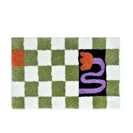 Retro Chessboard Plaid Bath Mats Fluffy Grids, Checkerboard Mat for Bathroom