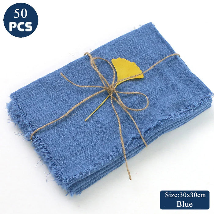 50PCS Cloth Napkins 30X30CM Gauze Crepe Cotton Fabric Dinner Serving Tableware Durable Tea Towel Kitchen Wedding Easter Ramadan