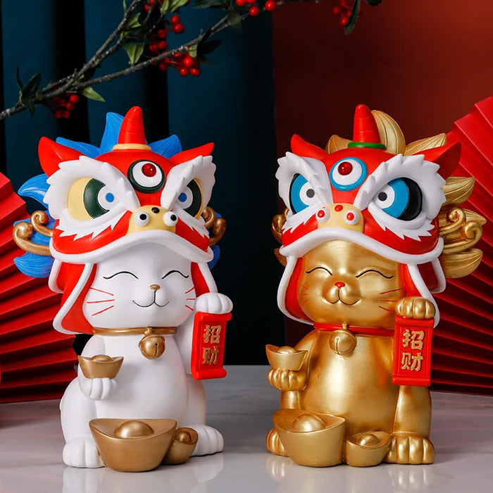 Forbidden City Lion Dance Lucky Cat Resin Home Decor, Store Opening Gifts, Practical and Wealth, Cultural and Creative Gi