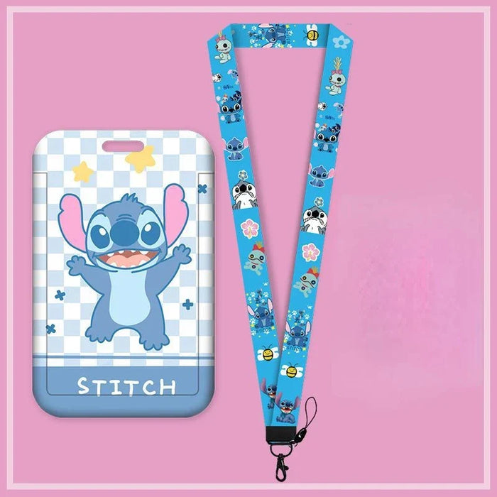 Disney Anime Credential Badge Holder Kawaii Stitch Card Holders Student Campus Lanyard Cards Holder Neck Straps for Kids Gift