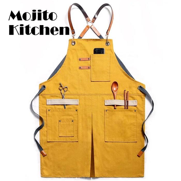 Adjustable Neckband Waistline Denim Apron Convenient Front Pocket Foldable Soft Wear-resistant Overalls for Home Kitchen Garden