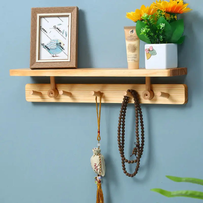 Coat Rack Wood Hallway Hat Hook Hanger Bedroom Door Wall-Mounting Hook Corner Room Kitchen Toilet Wall Brack Storage Hook