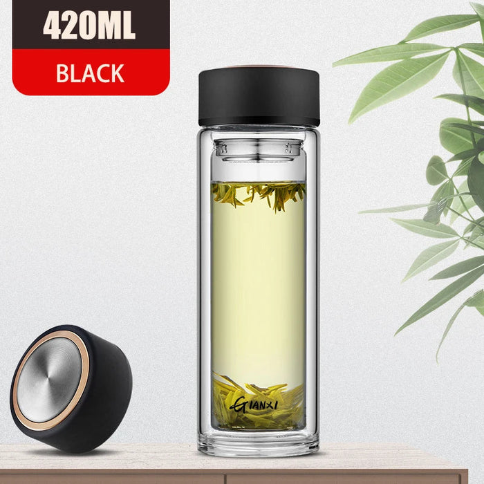 Double-layer Glass Water Cup Heat-resistant Glass Bottle With Tea Drain Filter Various Capacities Office Mug Kitchen Accessories