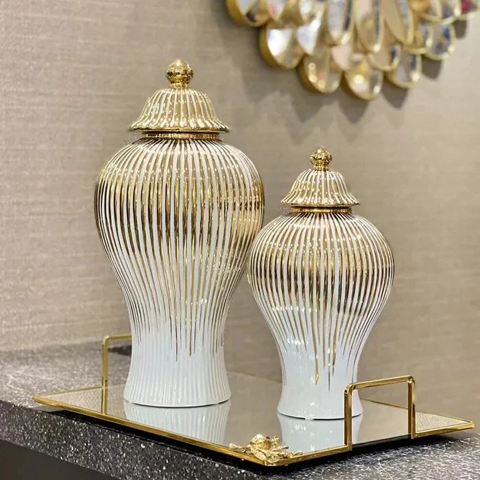 Ceramic Light Luxury Electroplated General Cans European Style Flower Vase Crafts Decorative Decorative Storage Tanks with Soft