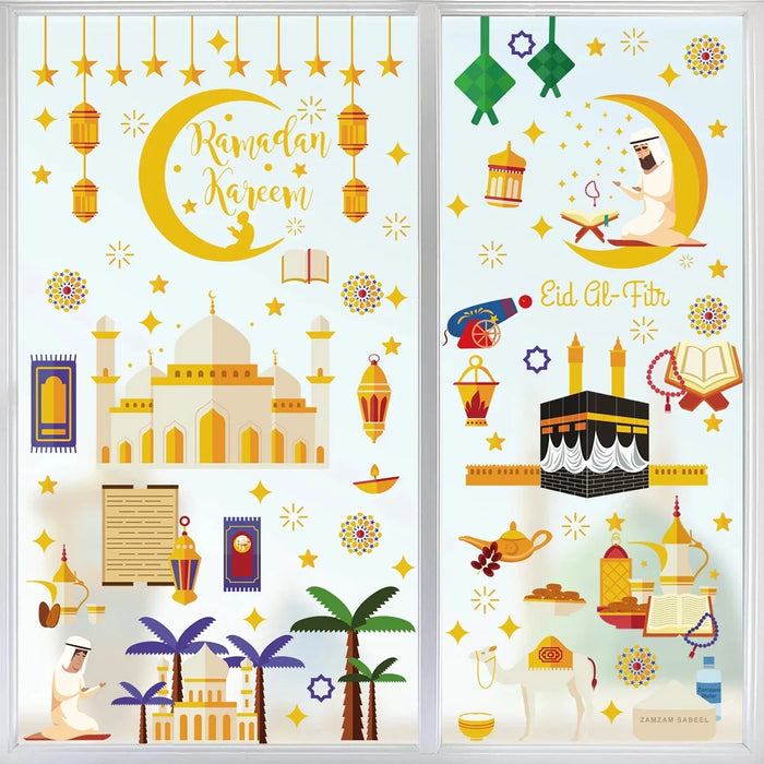 Eid Window Stickers Ramadan Decoration Eid Mubarak Decor for Home 2024 Ramadan Kareem Islam Muslim Party Supplies Eid Al-fitr