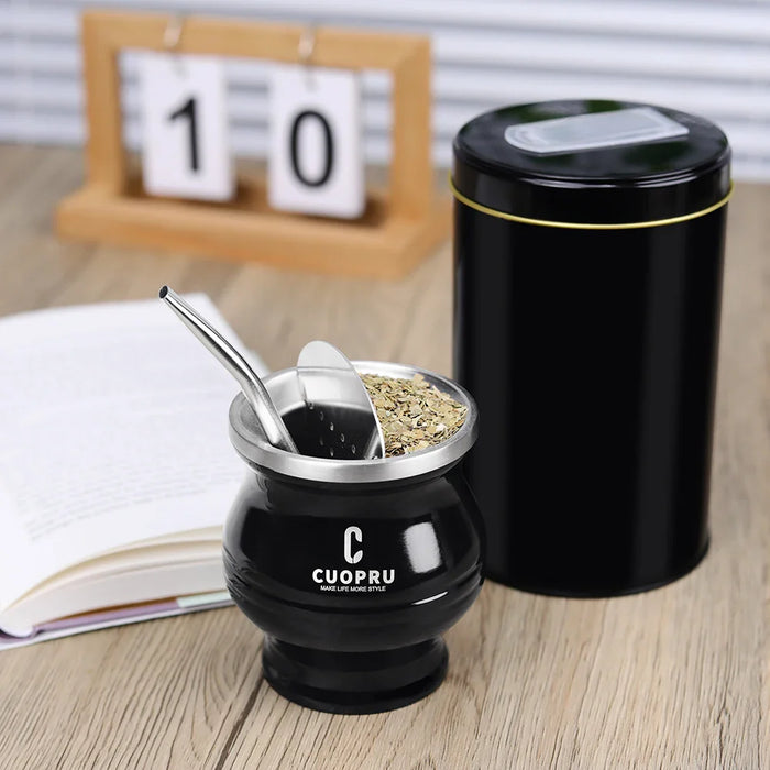 6 in 1 Yerba Mate Tea Cup Set, Include Modern Mate Gourd, Yerbero, Bombilla(straw), Cleaning Brush, Tea Filter and Shaver Kit