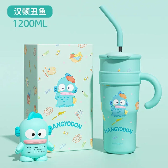 700/1200ml Sanrio Hello Kitty Cinnamoroll Thermos Cup Straw Cup with Handle Cartoon High Capacity Stainless Steel Water Cup Gift