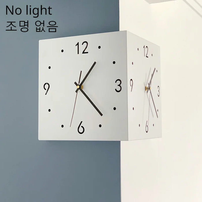 Creative Light Sensor Corner Wall Clock Square Simple Double Sided Wall Clock with Arabic Numeral Scale Analog Silent Wall Clock