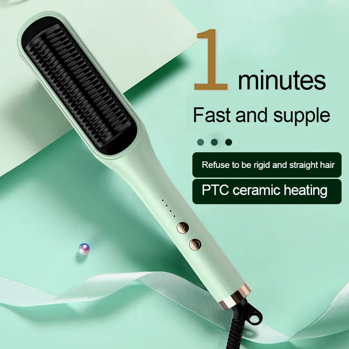 220V Hair Straightener Hot Comb Anti-Scalding Ceramic Hair Curler Brush Negative Ion Hair Electric Straightening Comb 2 In 1