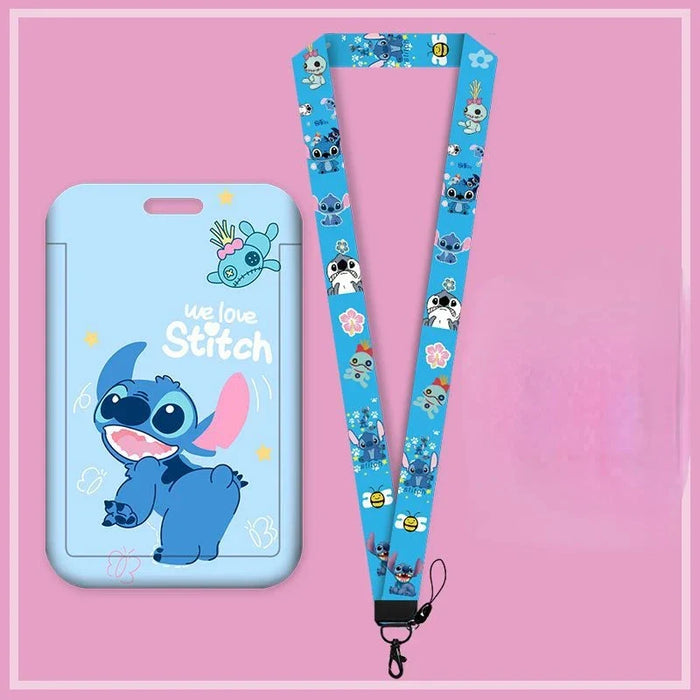 Disney Anime Credential Badge Holder Kawaii Stitch Card Holders Student Campus Lanyard Cards Holder Neck Straps for Kids Gift