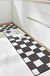 Feblilac Smiling Black and White Checkerboard PVC Leather Kitchen Mat