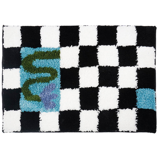 Vanilla Checked Flower Bath Mat