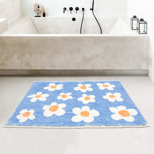 White Flower with Blue Ground Bath Mat