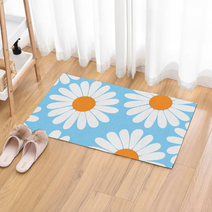 Feblilac White Daisy Green Bath Mat