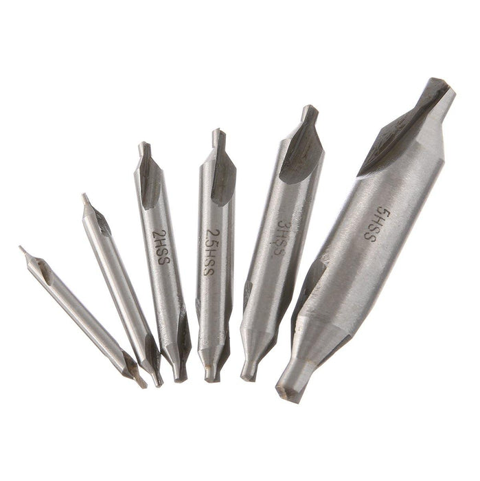 Drillpro 6pcs 1/1.5/2/2.5/3/5mm 60 Degree HSS Center Drill Bits Countersink Drill Bit