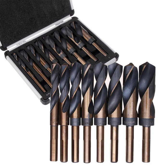 Drillpro 8pcs 1/2 Inch Shank HSS 4241 Twist Drill Bit Set 9/16 to 1 Inch Twist Drill for Wood Metal