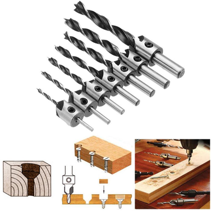 Drillpro 7pcs HSS 5 Flute Countersink Drill Bit Set Reamer Woodworking 3-10mm Chamfer Drill Bits