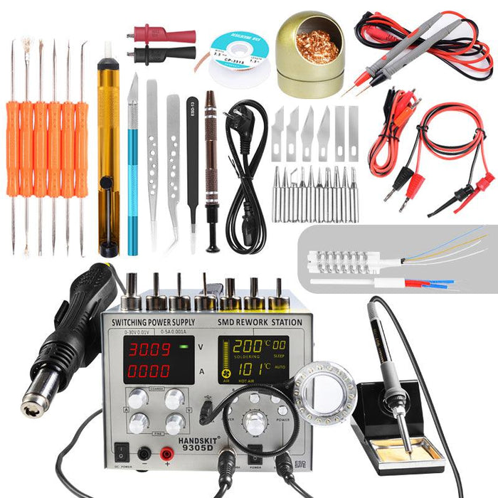 Handskit 9305D 4 in 1 Hot Air Rework Station + Soldering Iron Station + 30V 5A DC Power Supply