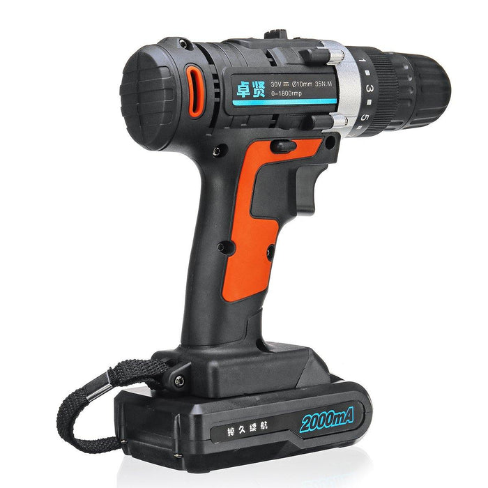 30V Cordless Rechargeable Power Drill Driver Electric Screwdriver with 2 Li-ion Batteries