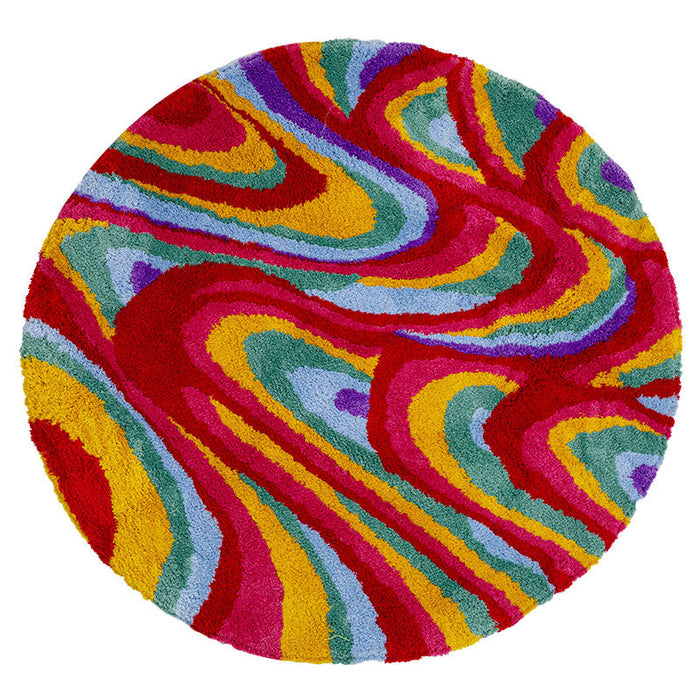 Feblilac Red Yellow Abstract Dizzy Area Rug, Wave Style Mat for Bedroom Bathroom