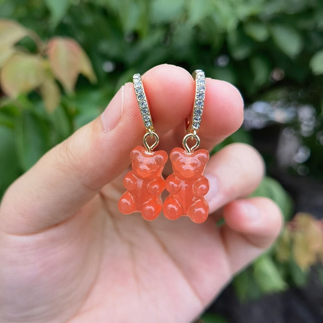 Cute Acrylic Gummy Bear Dangle Earrings - Okeihouse