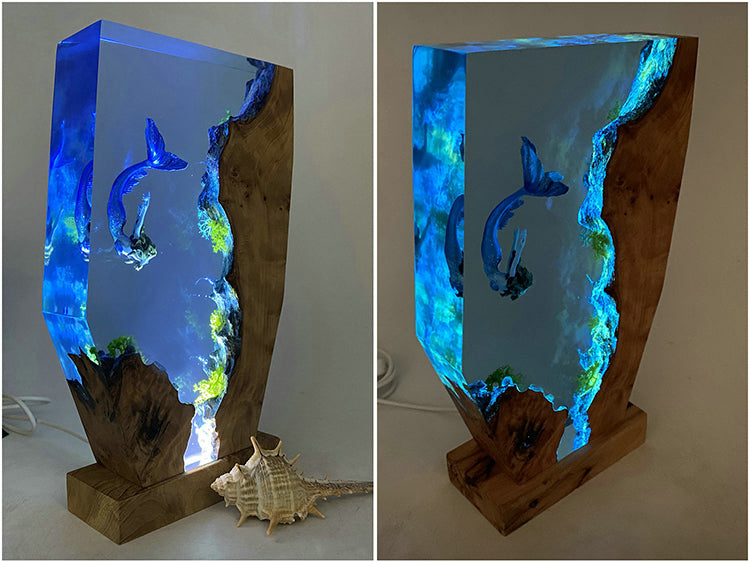 DIY Mermaid Ocean Small Night Lamp Creative Handmade Wooden Resin Decorations