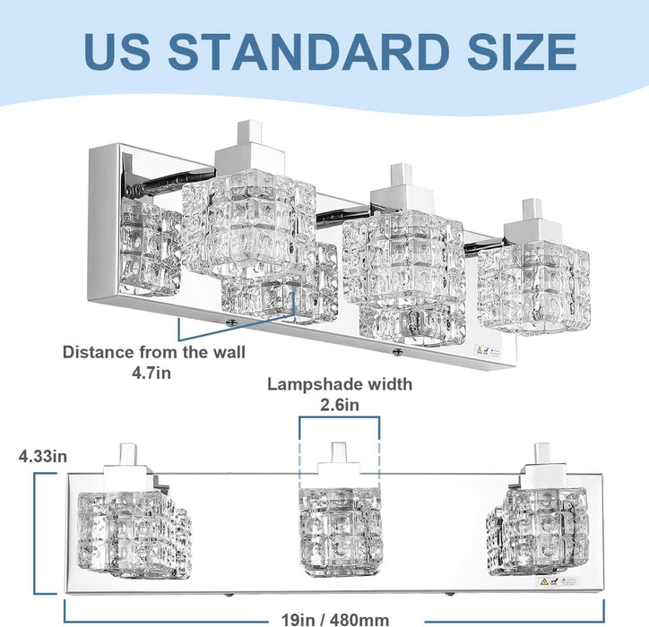Bathroom Vanity Light Fixtures, Modern Bathroom Lights over Mirror 3 Lights Vanity Light 19Inches Crystal Vanity Light Fixture