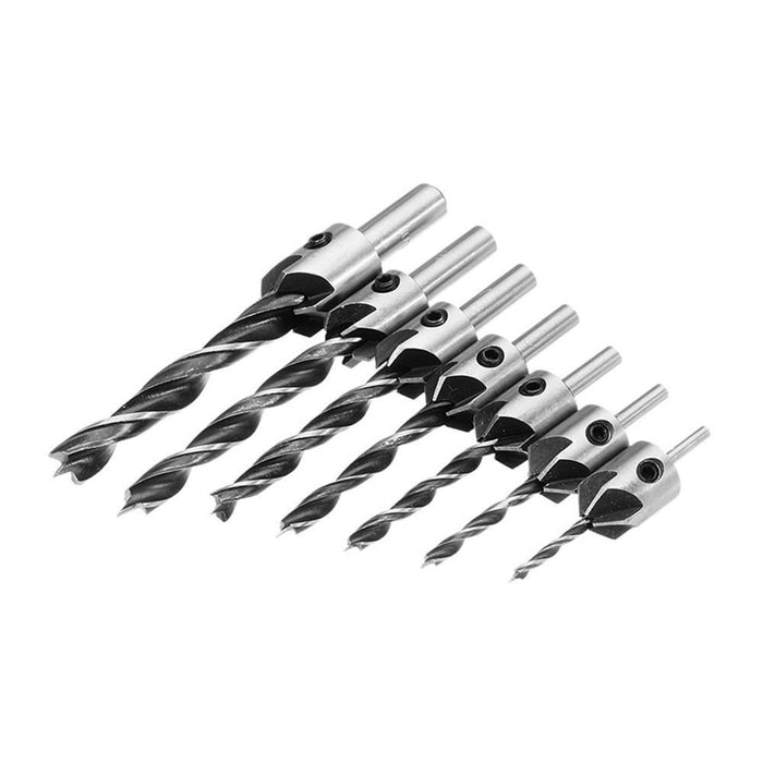 Drillpro 7pcs HSS 5 Flute Countersink Drill Bit Set Reamer Woodworking 3-10mm Chamfer Drill Bits