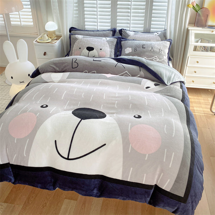 Cute Cartoon Milk Velvet Bedding Set Of Four