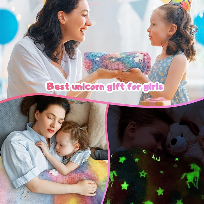 Glow In The Dark Throw Blanket, Blanket For Girls, Luminous Kids Blanket, Soft Blankets For 3,4,5,6,7,8,9,10 Year Old Girl Birthday Christmas Thanksgiving Gifts