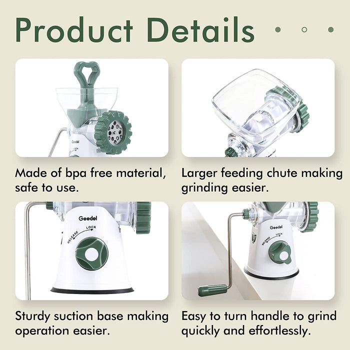 Meat Grinder Manual, Food Grinder Sausage Maker Heavy Duty, 3-IN-1 Hand Crank Meat Grinder Mincer Cookies Attachment for Meat, Sausage, Churros, Etc