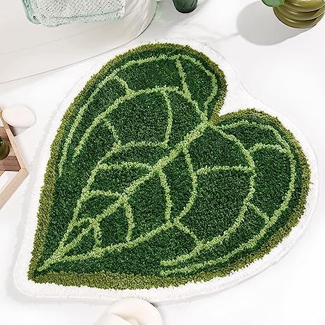 Feblilac Monstera Green Leaf Tufted Bath Mat