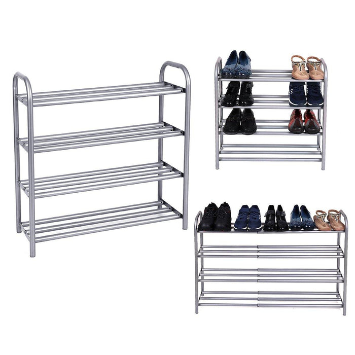 GEMITTO Silver Grey  4 Layers Extendable Shoe Organiser Racks Heavy Duty Shoe Stand Storage